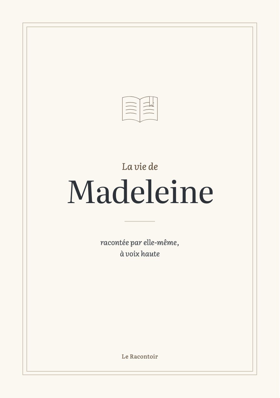 Couverture Classique : un double filet fin et un livre gravé, « La vie de Madeleine ».